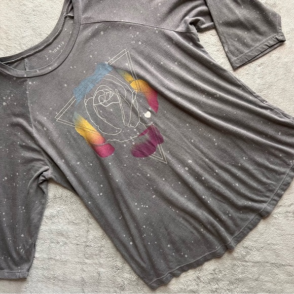 Torrid Raglan Baseball Tee Triblend Jersey Geo Rose Mineral Wash Grey Large - Picture 1 of 12